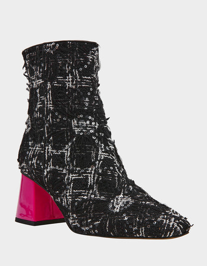 Betsey Johnson Recommended - STEVIE BLACK MULTI Square-Toe Block Heel Women's Ankle Boot