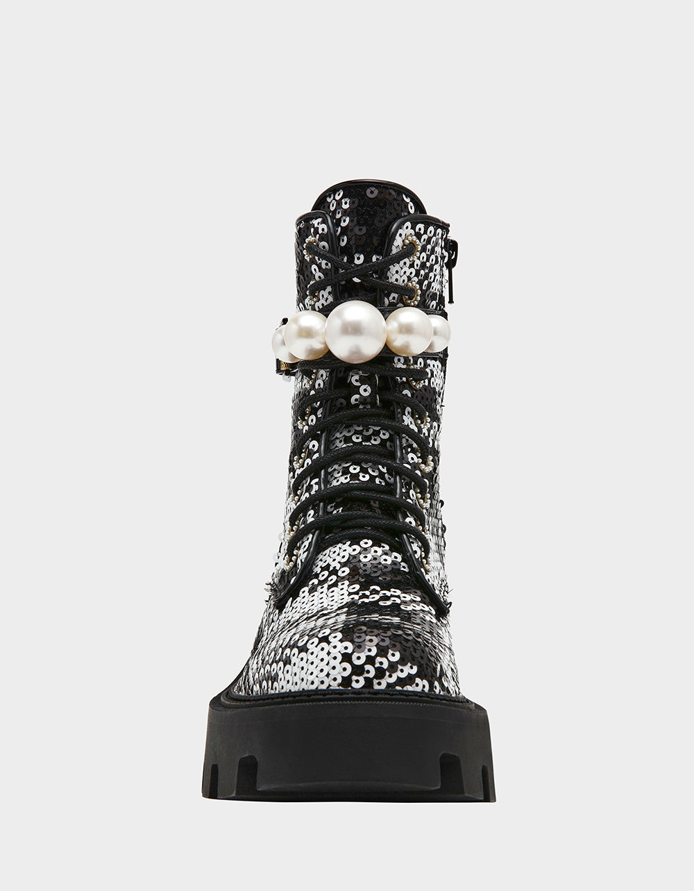 Betsey Johnson Classic - JONNIE BLACK WHITE PLAID Lace-Up Platform Combat Women's Ankle Boot