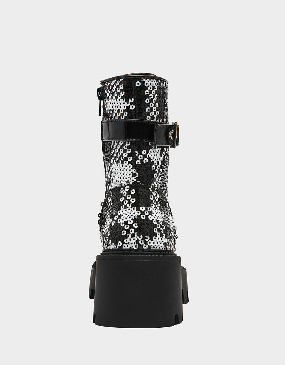 Betsey Johnson Classic - JONNIE BLACK WHITE PLAID Lace-Up Platform Combat Women's Ankle Boot
