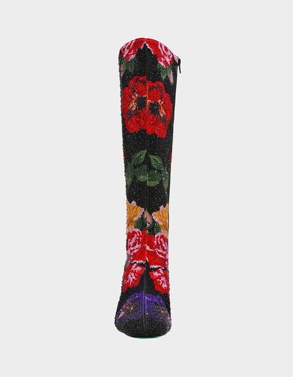 Betsey Johnson Top Pick - AVON BLACK FLOWER MULTI Women's Knee High Rhinestone Floral Boots