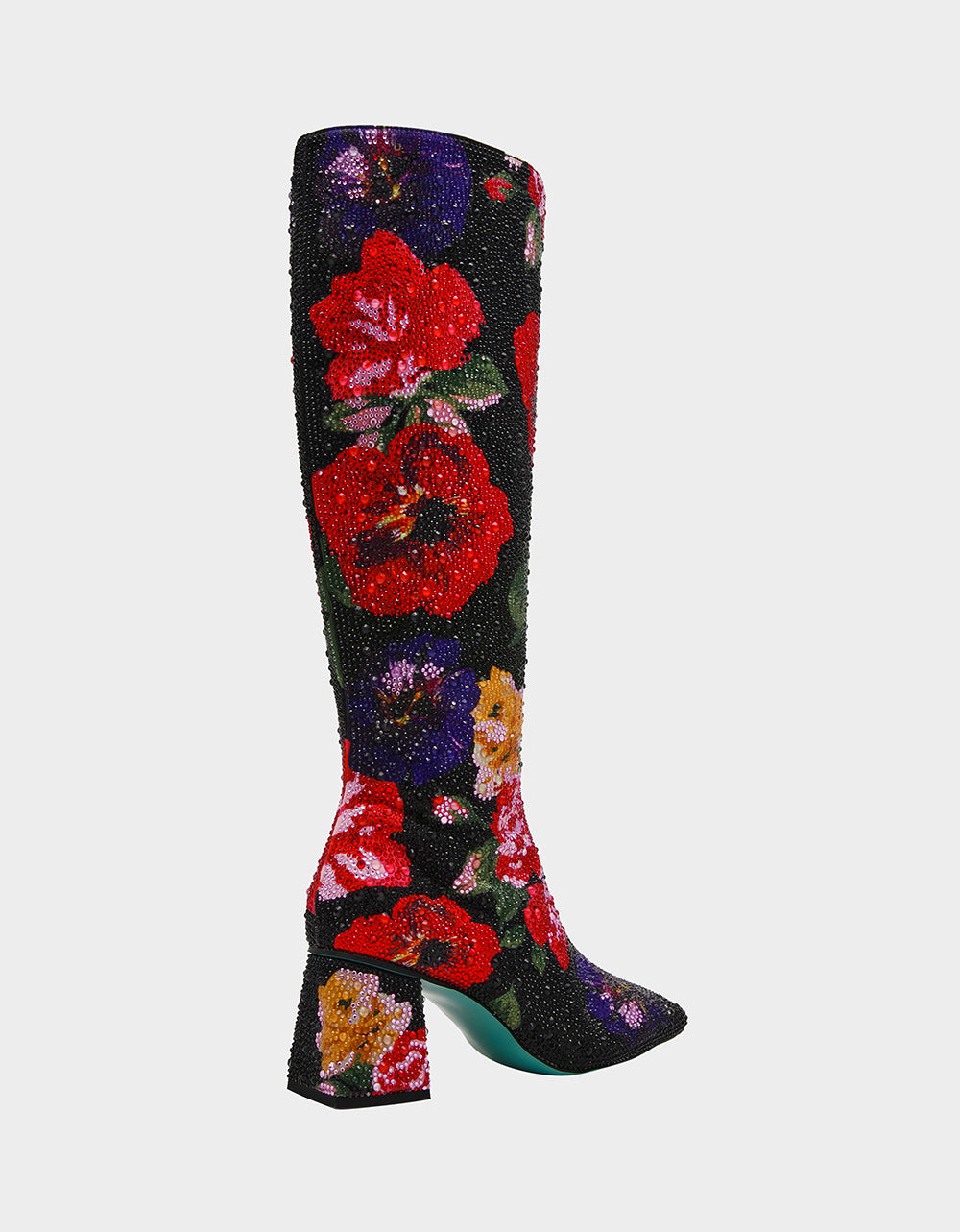 Betsey Johnson Top Pick - AVON BLACK FLOWER MULTI Women's Knee High Rhinestone Floral Boots