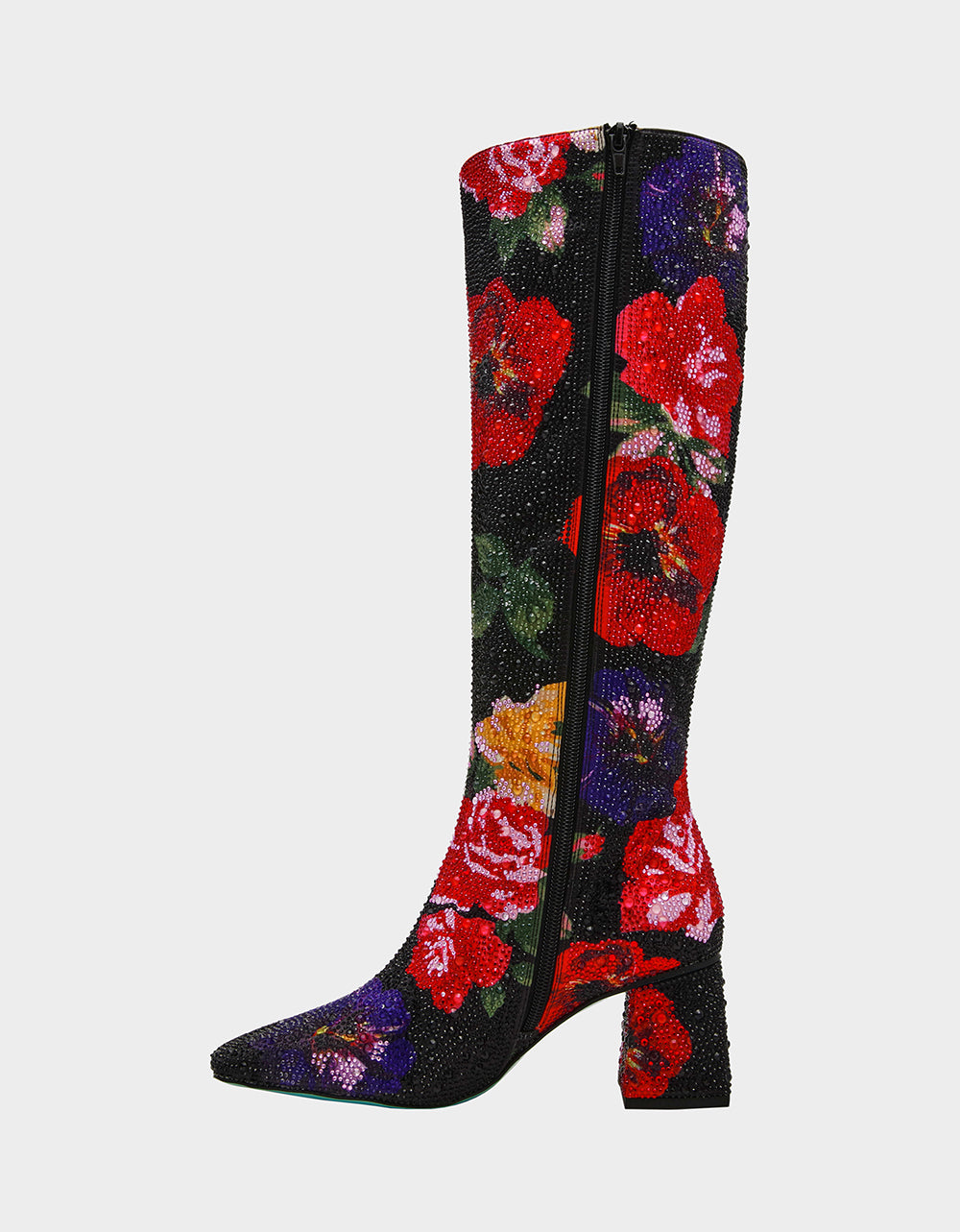Betsey Johnson Top Pick - AVON BLACK FLOWER MULTI Women's Knee High Rhinestone Floral Boots