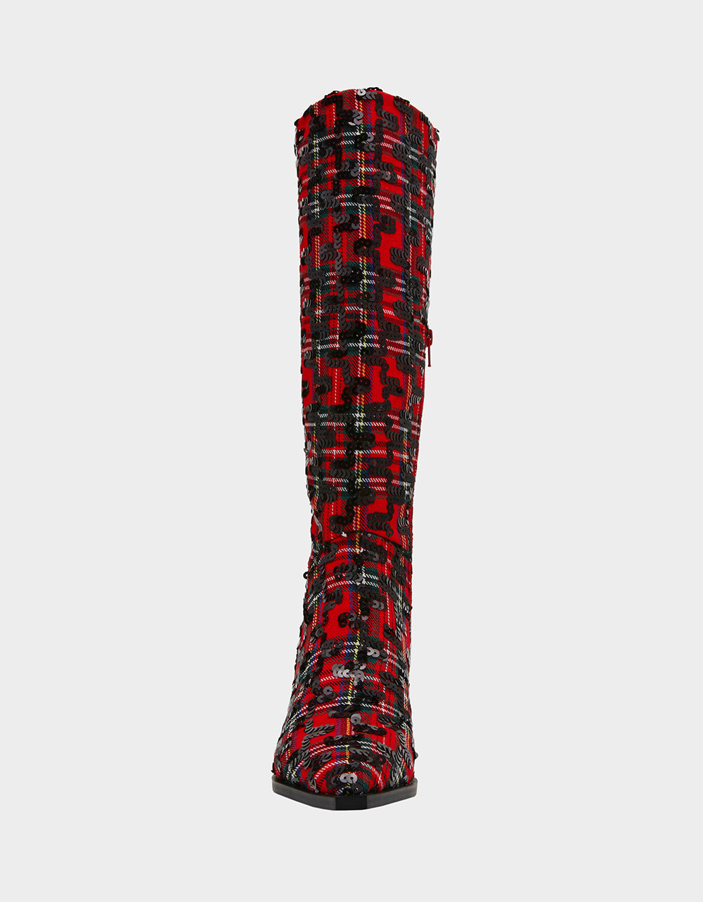 Betsey Johnson Best Seller - PAMELLA RED PLAID Women's Knee High Kitten Heel Boot with Pointed Toe