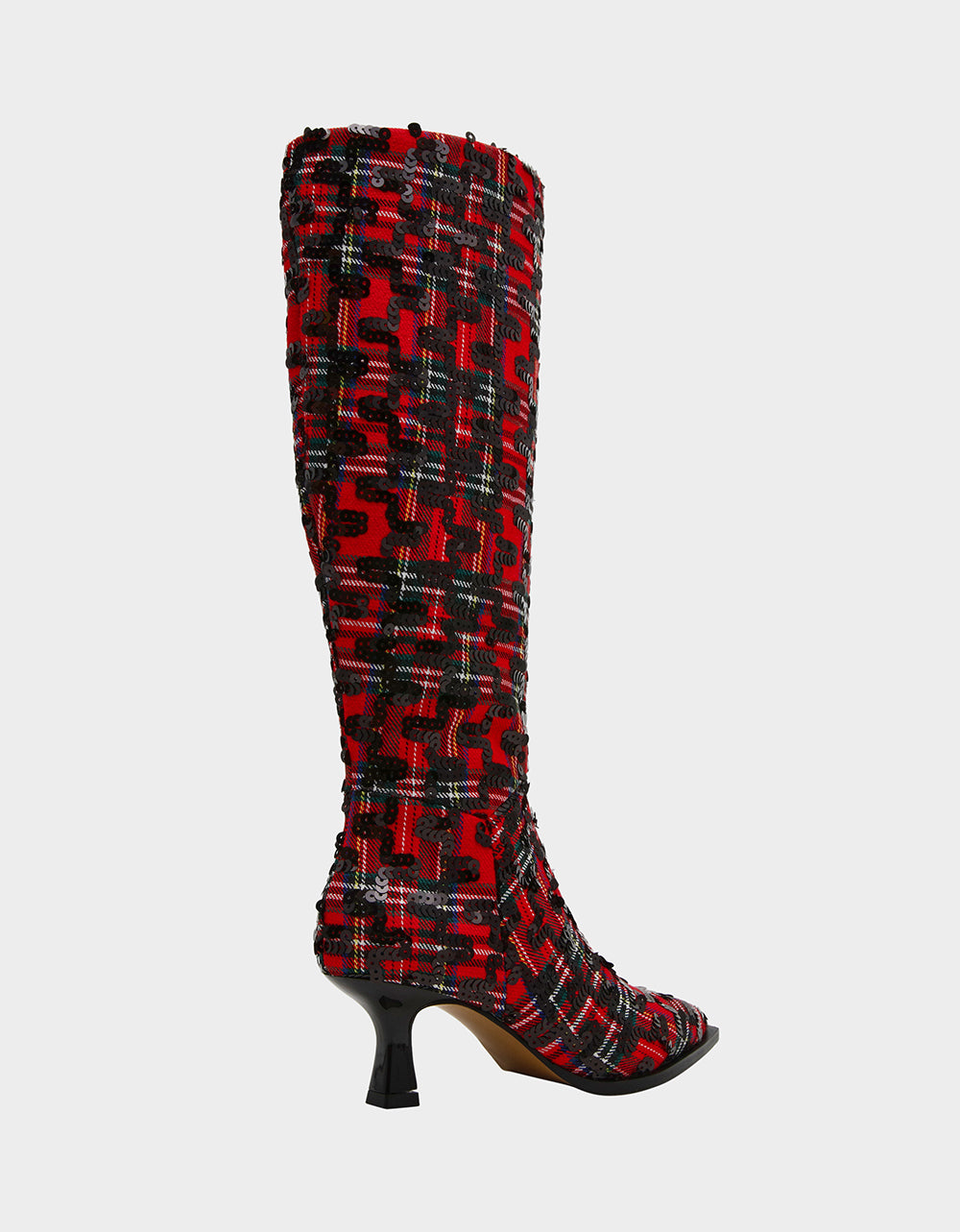 Betsey Johnson Best Seller - PAMELLA RED PLAID Women's Knee High Kitten Heel Boot with Pointed Toe