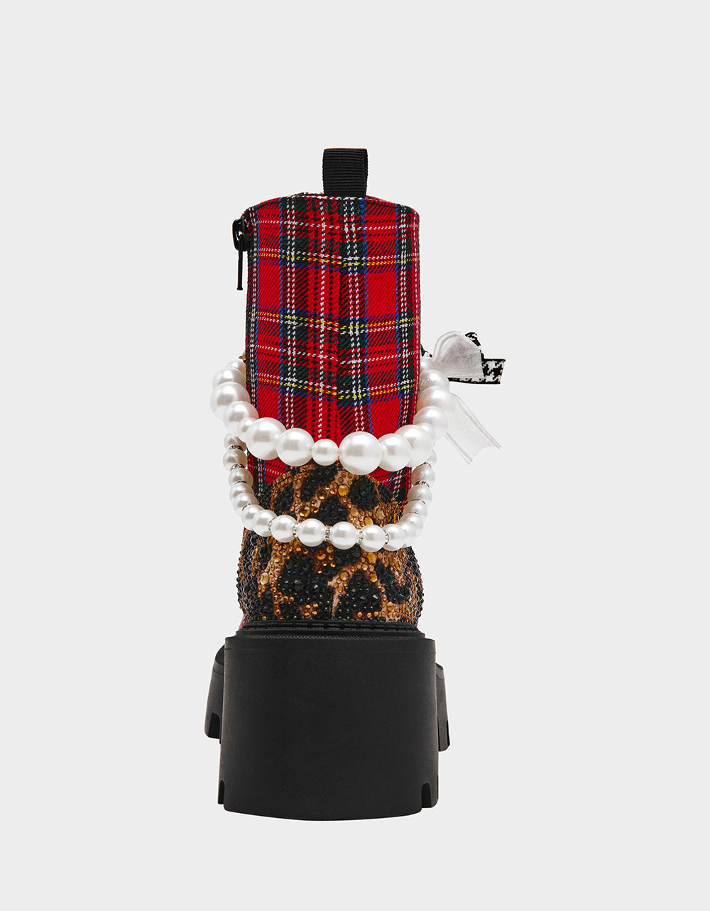 Betsey Johnson Great Value - HARIETT RED PLAID Platform Lace-Up Lug Combat Pearl Women's Ankle Boot