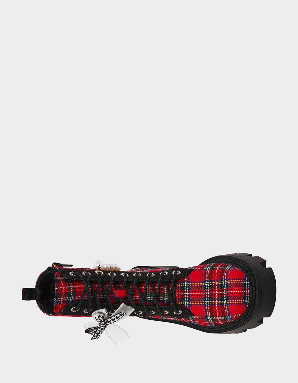 Betsey Johnson Great Value - HARIETT RED PLAID Platform Lace-Up Lug Combat Pearl Women's Ankle Boot