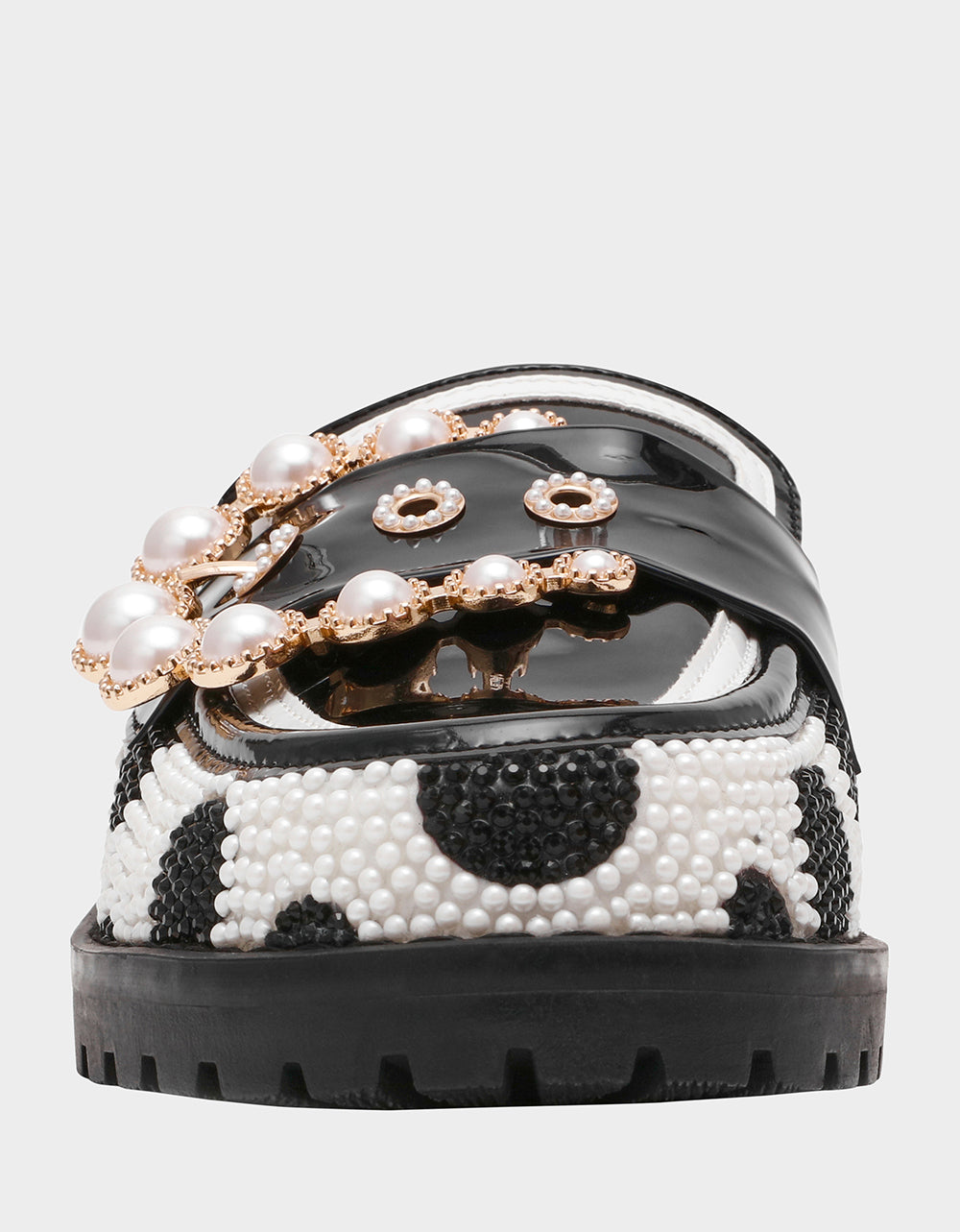 Betsey Johnson Value - BARTON White/Black Polka Dot Mule Embellished Buckle Lug Women's Loafer