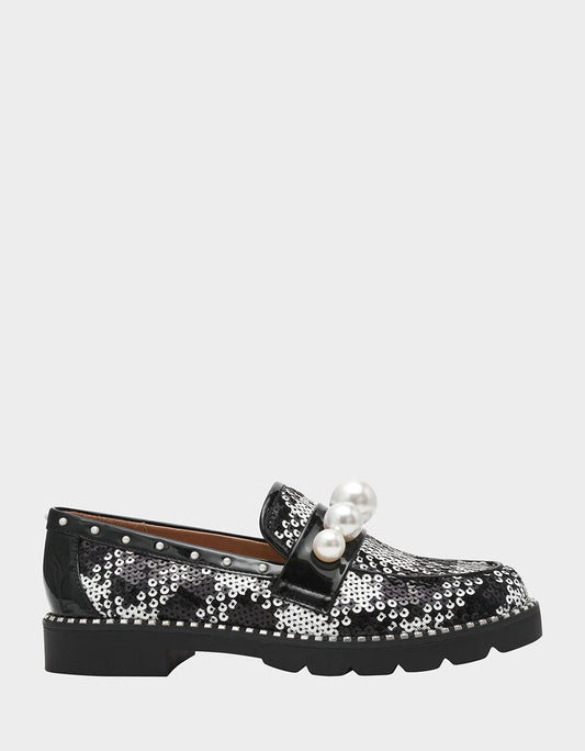 Betsey Johnson Quality - HARLOE BLACK WHITE PLAID Platfrom Pearl Embellished Women's Loafer