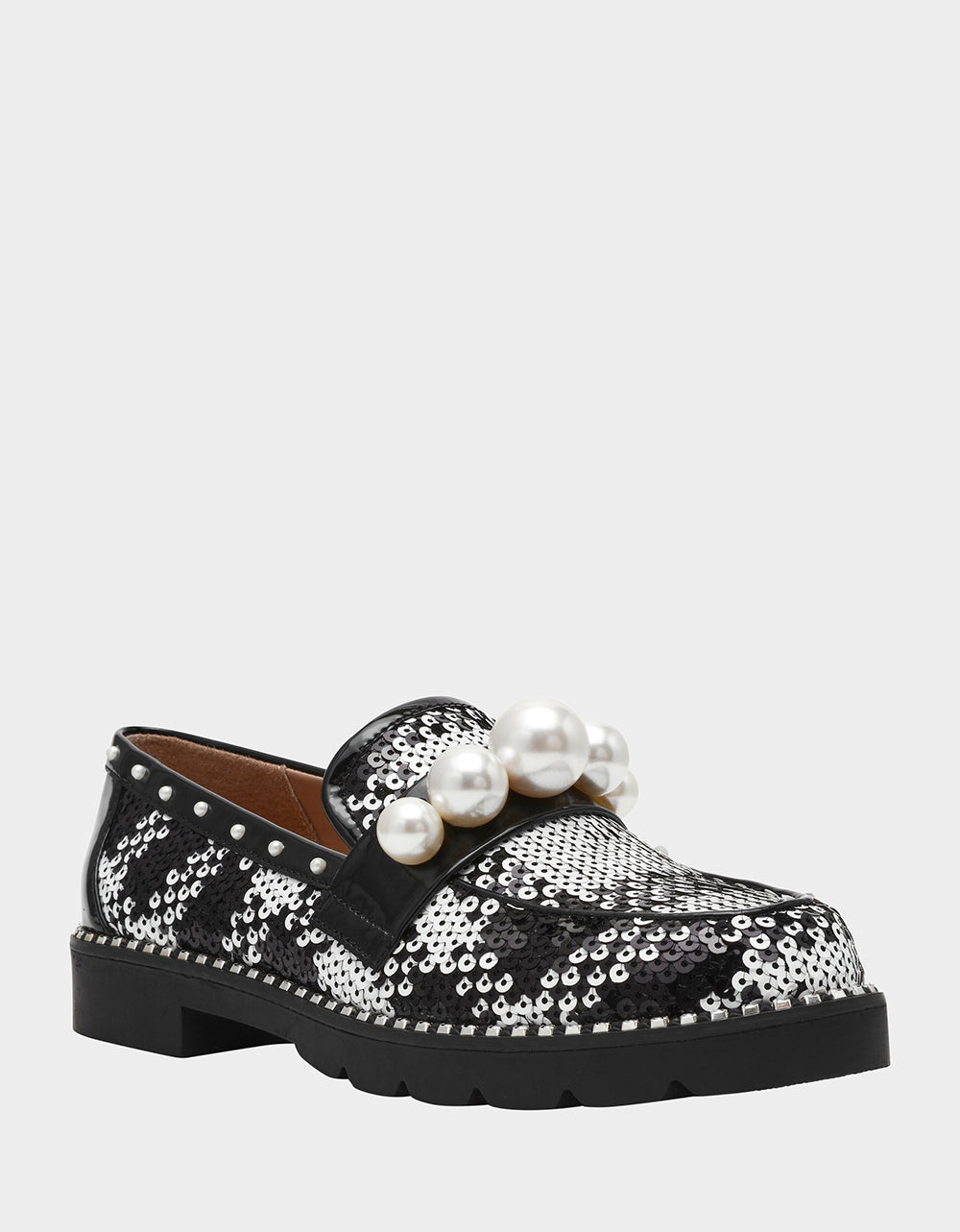 Betsey Johnson Quality - HARLOE BLACK WHITE PLAID Platfrom Pearl Embellished Women's Loafer