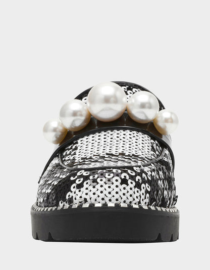 Betsey Johnson Quality - HARLOE BLACK WHITE PLAID Platfrom Pearl Embellished Women's Loafer