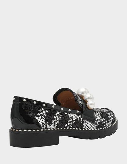 Betsey Johnson Quality - HARLOE BLACK WHITE PLAID Platfrom Pearl Embellished Women's Loafer