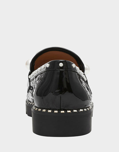 Betsey Johnson Quality - HARLOE BLACK WHITE PLAID Platfrom Pearl Embellished Women's Loafer