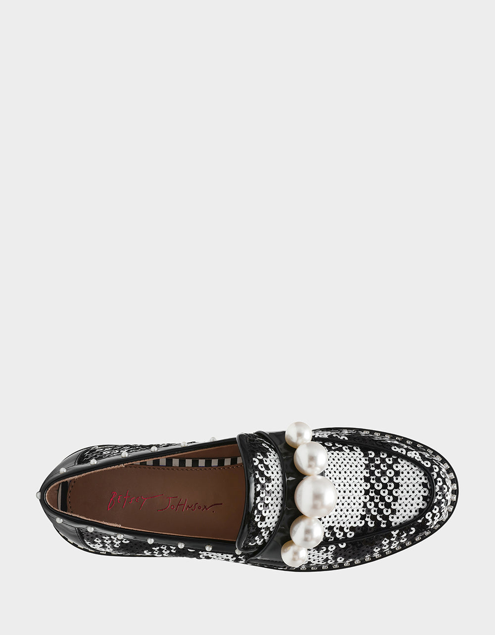 Betsey Johnson Quality - HARLOE BLACK WHITE PLAID Platfrom Pearl Embellished Women's Loafer