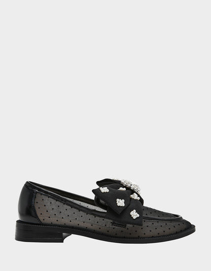 Betsey Johnson Latest - SETH BLACK Women's Mesh Pearl Bow Slip-On Loafer