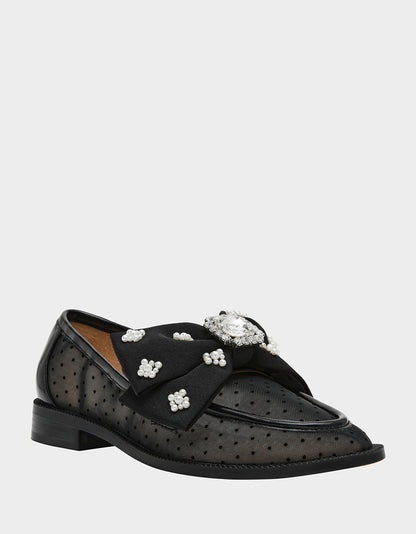 Betsey Johnson Latest - SETH BLACK Women's Mesh Pearl Bow Slip-On Loafer