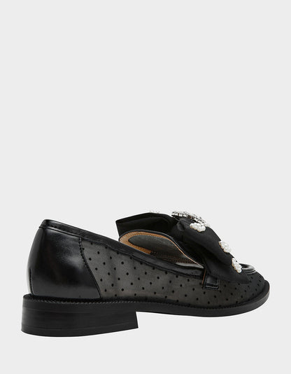 Betsey Johnson Latest - SETH BLACK Women's Mesh Pearl Bow Slip-On Loafer