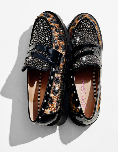 Betsey Johnson New - LYDIAA LEOPARD Rhinestone Embellished Platform Women's Loafer