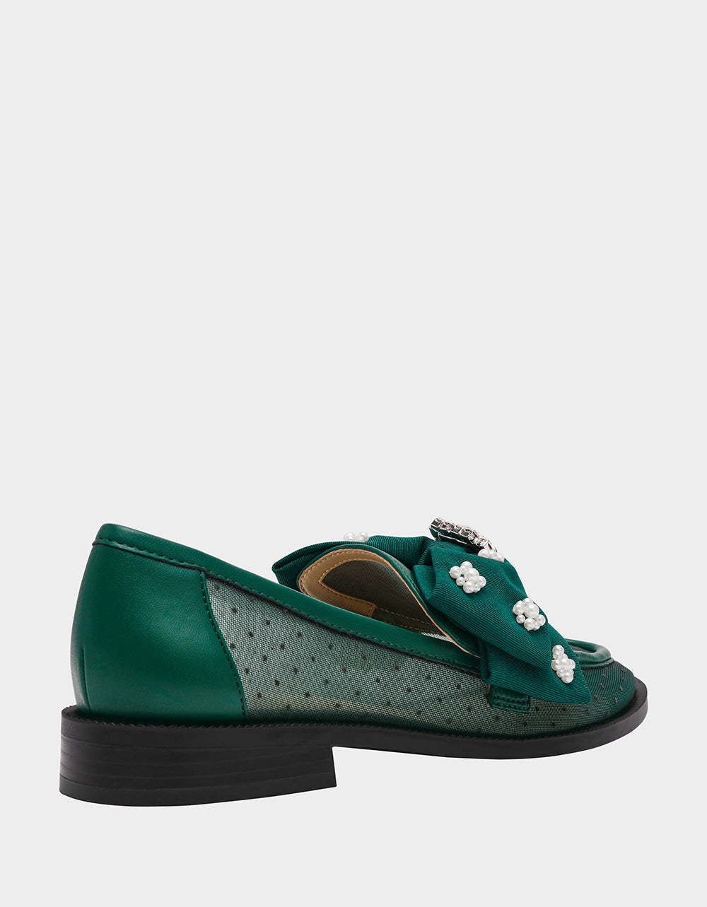 Betsey Johnson Special Offer - SETH EMERALD Women's Mesh Pearl Bow Slip-On Loafer