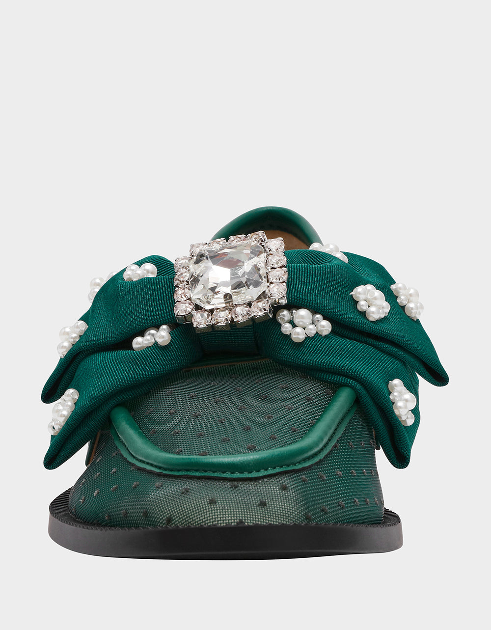 Betsey Johnson Special Offer - SETH EMERALD Women's Mesh Pearl Bow Slip-On Loafer
