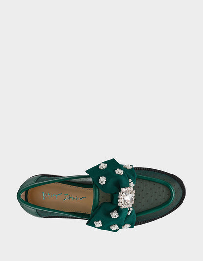 Betsey Johnson Special Offer - SETH EMERALD Women's Mesh Pearl Bow Slip-On Loafer