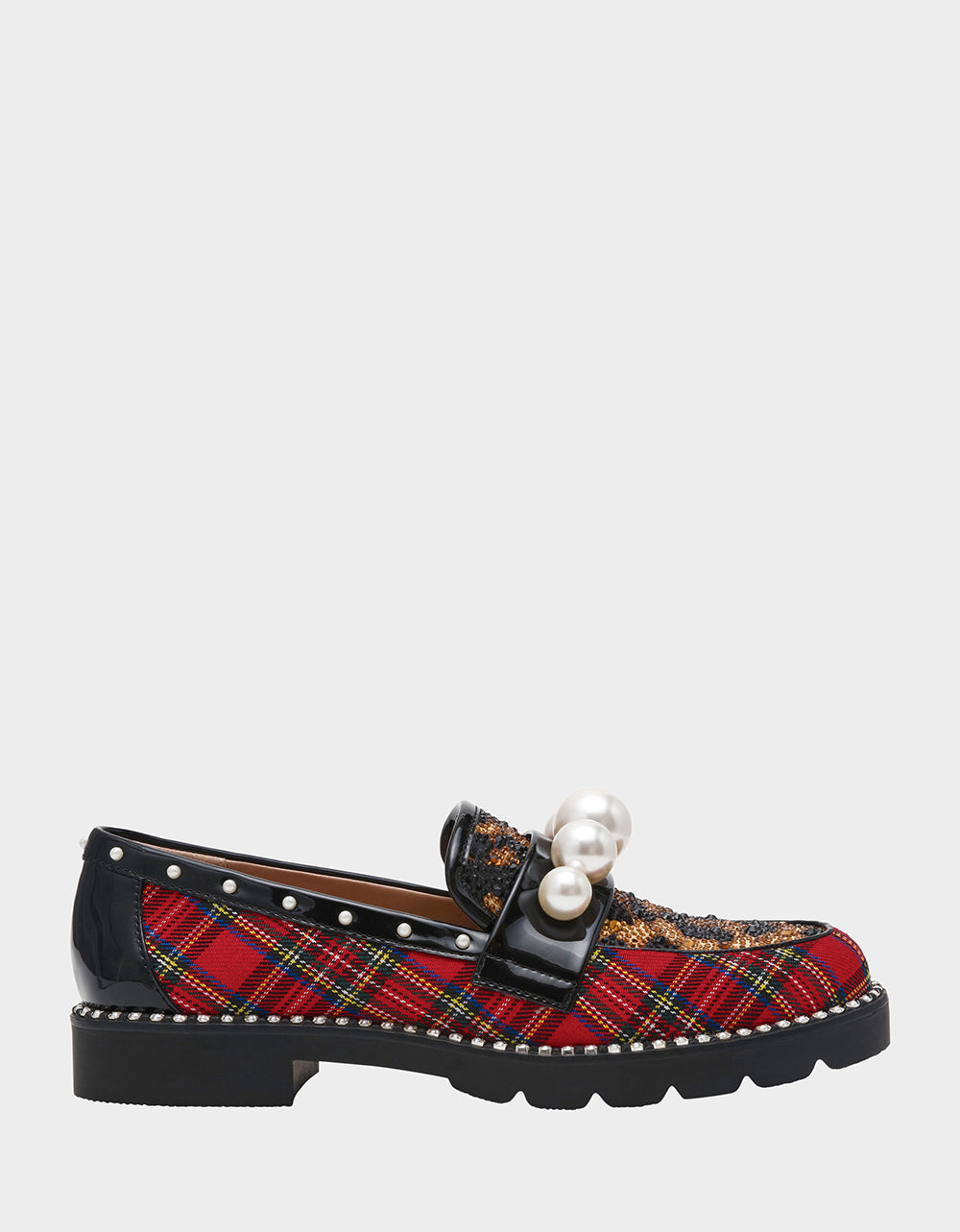Betsey Johnson Latest - HARLOE RED PLAID Platfrom Pearl Embellished Women's Loafer