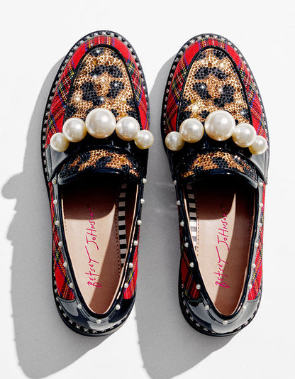 Betsey Johnson Latest - HARLOE RED PLAID Platfrom Pearl Embellished Women's Loafer