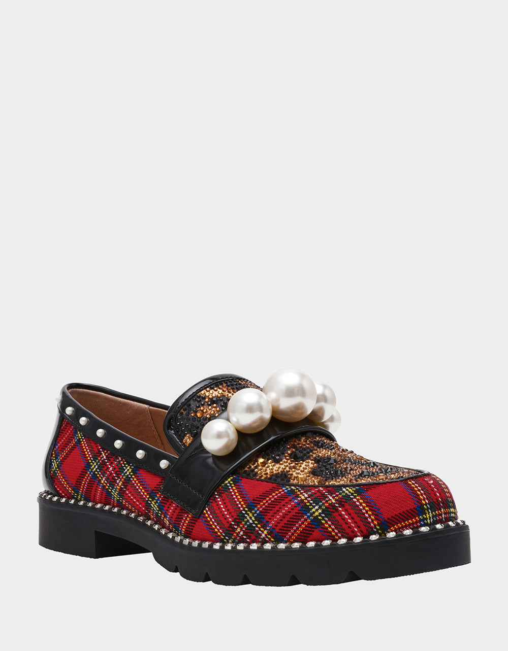 Betsey Johnson Latest - HARLOE RED PLAID Platfrom Pearl Embellished Women's Loafer