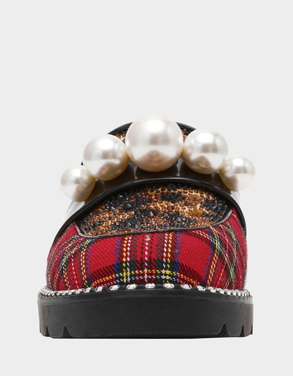 Betsey Johnson Latest - HARLOE RED PLAID Platfrom Pearl Embellished Women's Loafer