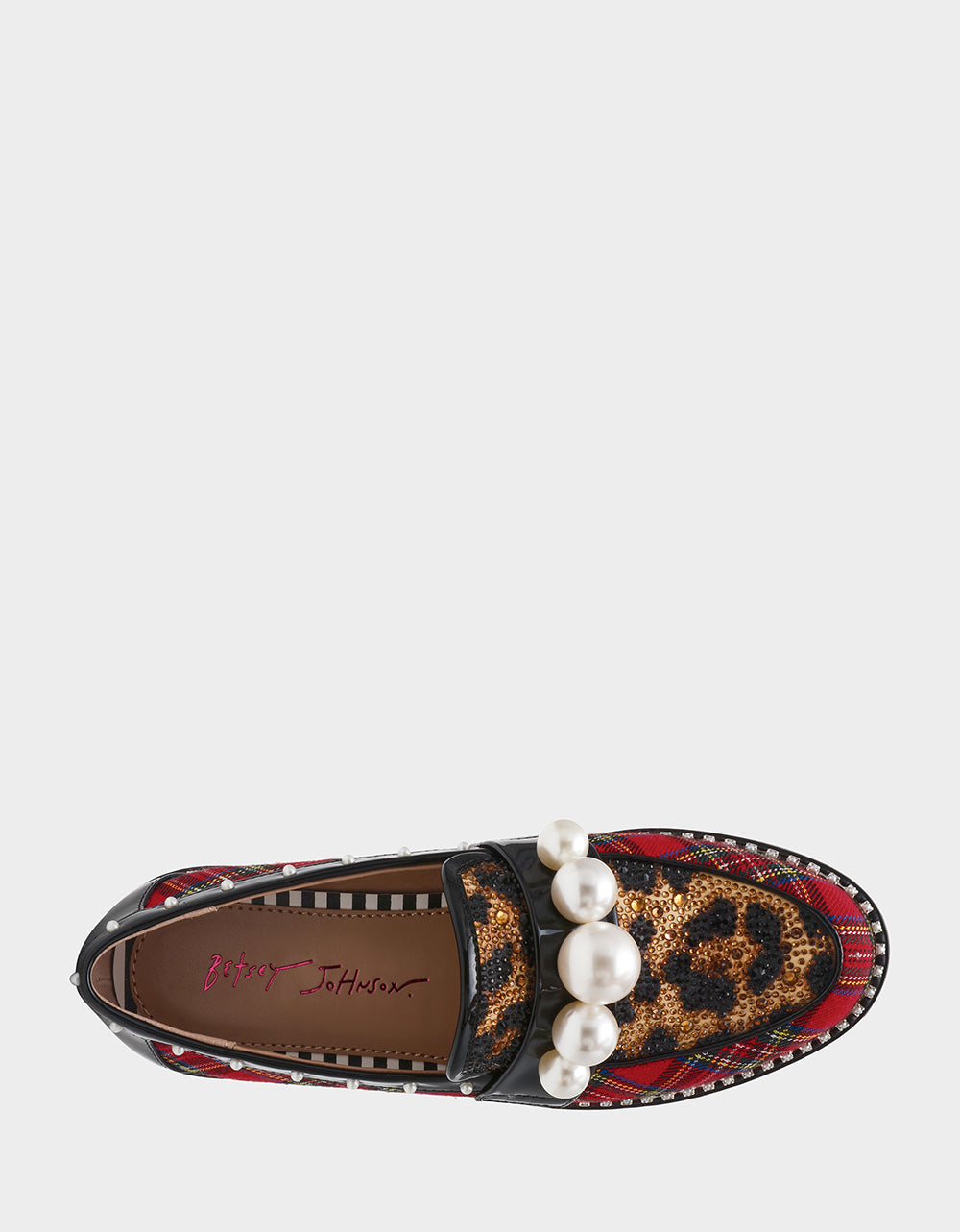 Betsey Johnson Latest - HARLOE RED PLAID Platfrom Pearl Embellished Women's Loafer