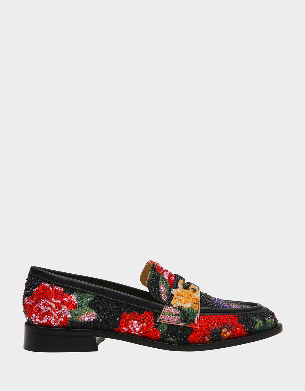 Betsey Johnson Featured - CANNE BLACK FLOWER MULTI Slip-On Embellished Rhinestone Women's Loafer