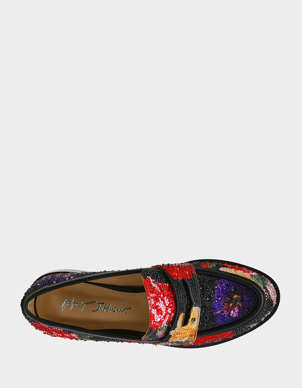 Betsey Johnson Featured - CANNE BLACK FLOWER MULTI Slip-On Embellished Rhinestone Women's Loafer