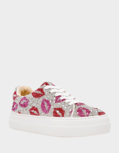 Betsey Johnson Special Offer - SIDNY MULTI LIPS Women's Rhinestone Platform Sneaker