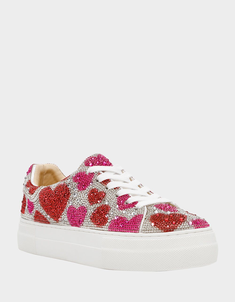 Betsey Johnson Best Seller - SIDNY RED/PINK HEARTS MULTI Women's Rhinestone Valentine's Day Heart Sneakers