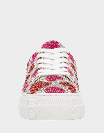 Betsey Johnson Best Seller - SIDNY RED/PINK HEARTS MULTI Women's Rhinestone Valentine's Day Heart Sneakers
