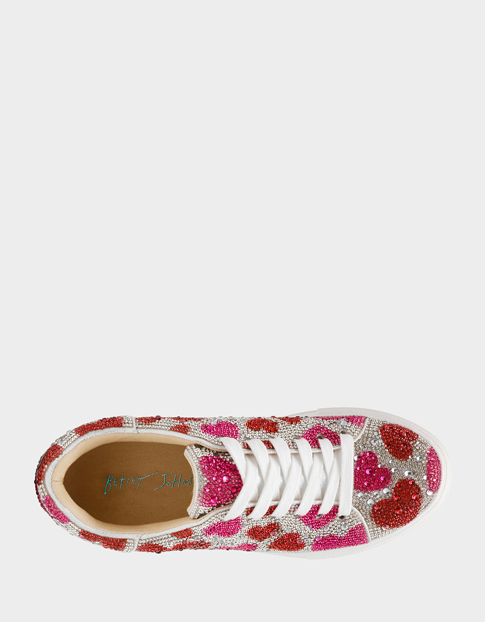 Betsey Johnson Best Seller - SIDNY RED/PINK HEARTS MULTI Women's Rhinestone Valentine's Day Heart Sneakers