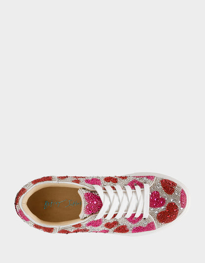 Betsey Johnson Best Seller - SIDNY RED/PINK HEARTS MULTI Women's Rhinestone Valentine's Day Heart Sneakers