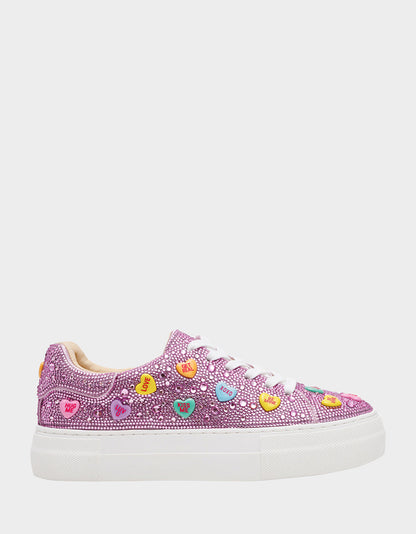 Betsey Johnson Top Pick - SIDNY PINK MULTI HEARTS Women's Rhinestone Candy Heart Sneaker