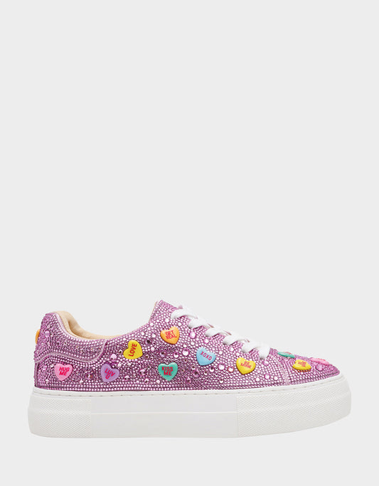 Betsey Johnson Top Pick - SIDNY PINK MULTI HEARTS Women's Rhinestone Candy Heart Sneaker