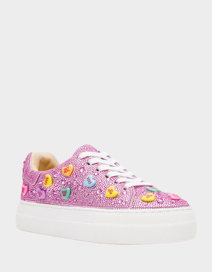 Betsey Johnson Top Pick - SIDNY PINK MULTI HEARTS Women's Rhinestone Candy Heart Sneaker