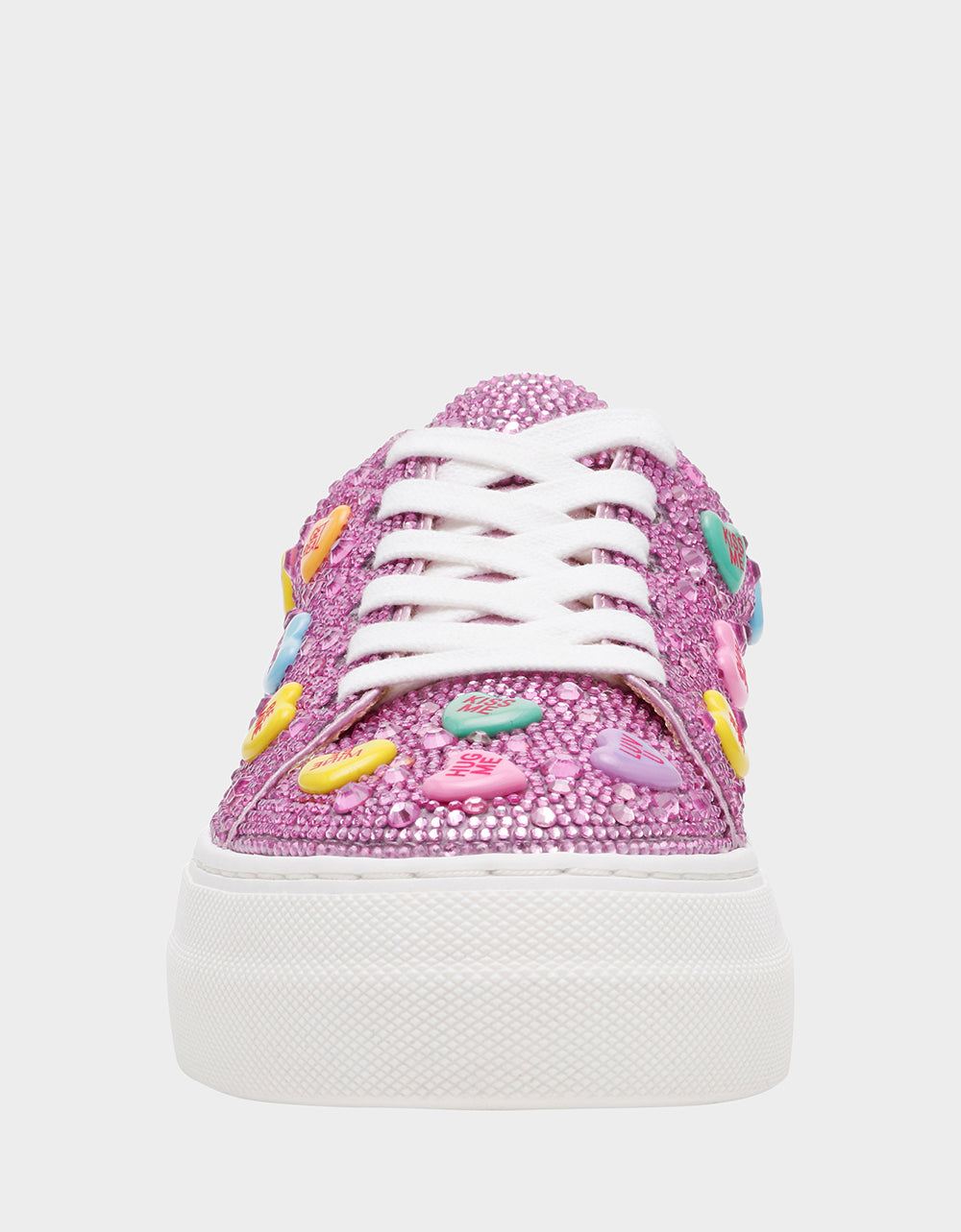 Betsey Johnson Top Pick - SIDNY PINK MULTI HEARTS Women's Rhinestone Candy Heart Sneaker