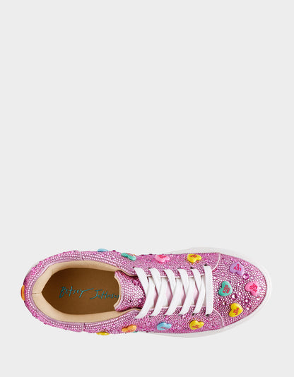 Betsey Johnson Top Pick - SIDNY PINK MULTI HEARTS Women's Rhinestone Candy Heart Sneaker
