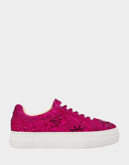 Betsey Johnson Everyday - REILY Fuchsia Platform Low-Top Lace-Up Rhinestone Women's Sneaker