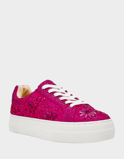 Betsey Johnson Everyday - REILY Fuchsia Platform Low-Top Lace-Up Rhinestone Women's Sneaker
