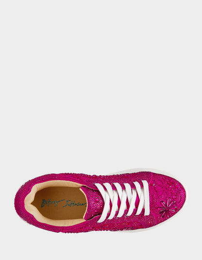 Betsey Johnson Everyday - REILY Fuchsia Platform Low-Top Lace-Up Rhinestone Women's Sneaker