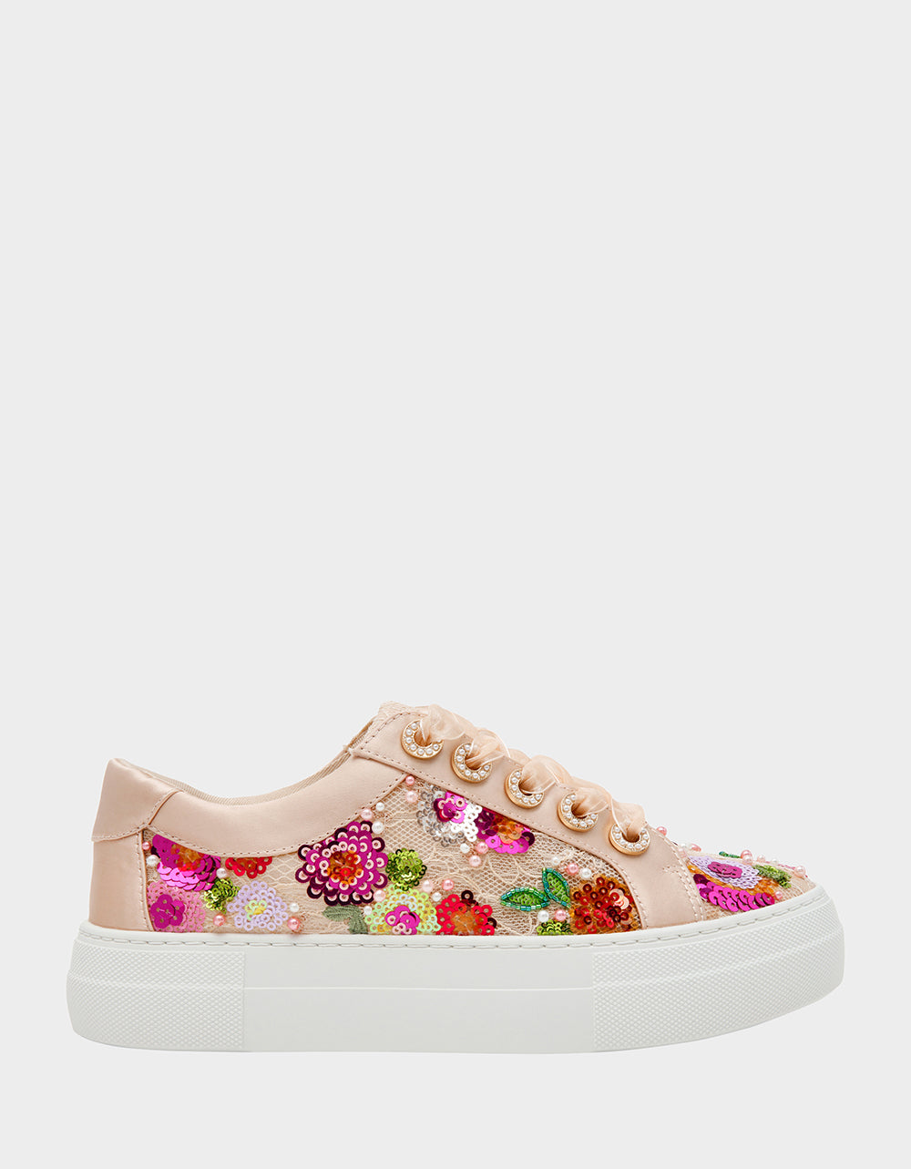 Betsey Johnson Customer Favorite - BONNY Nude Floral Sequin Mesh Floral Platform Low-Top Women's Sneaker