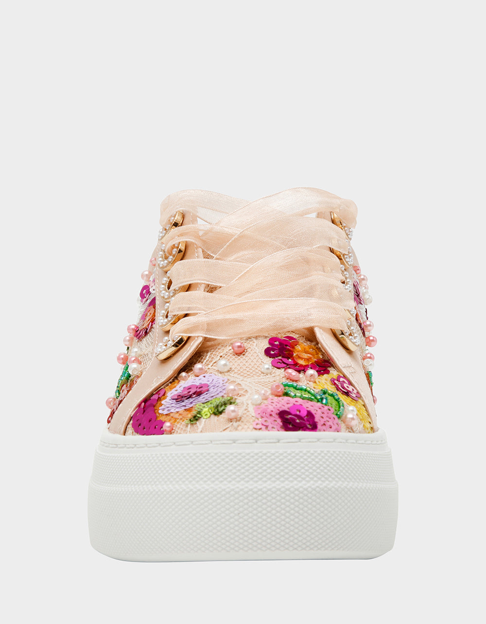 Betsey Johnson Customer Favorite - BONNY Nude Floral Sequin Mesh Floral Platform Low-Top Women's Sneaker