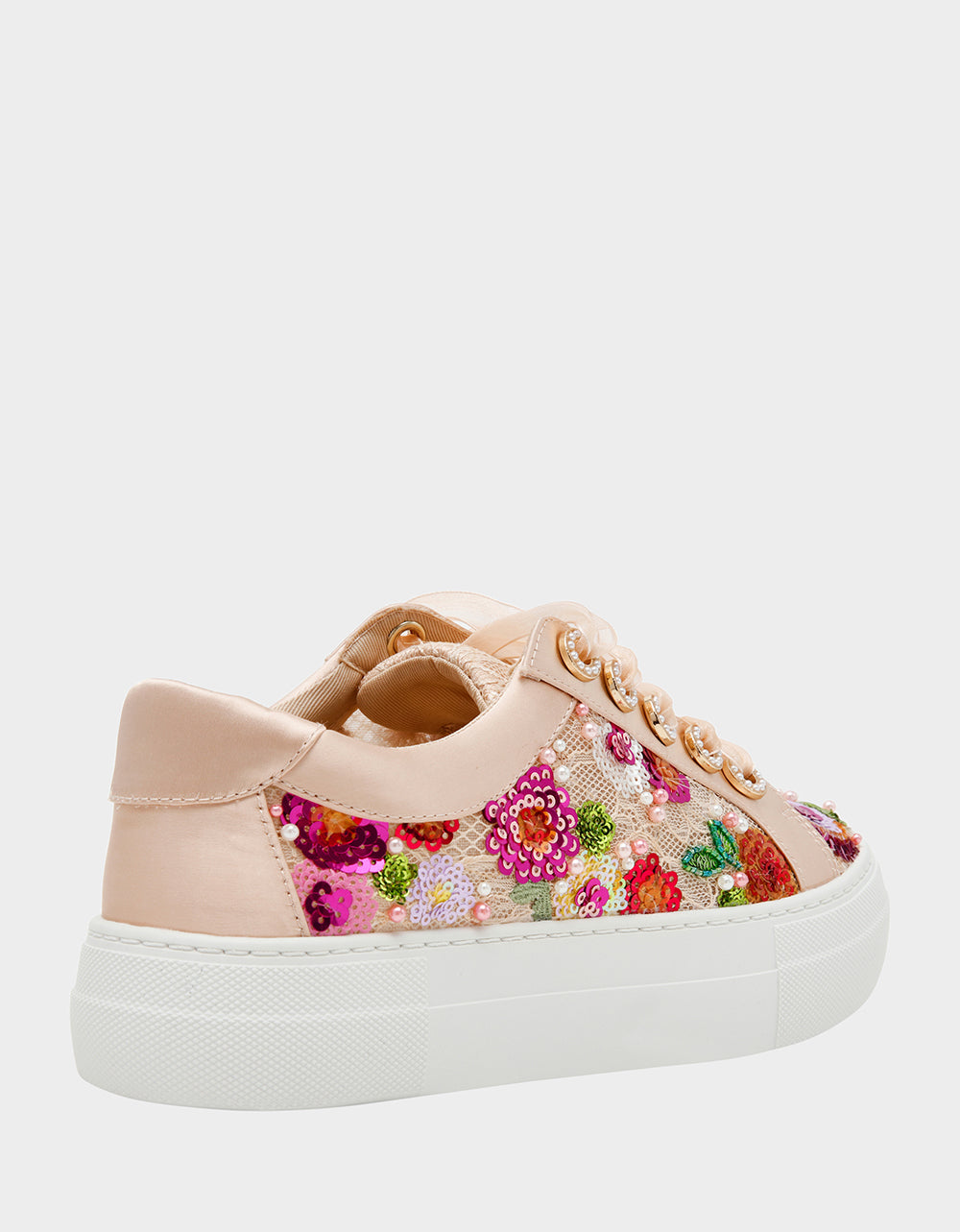 Betsey Johnson Customer Favorite - BONNY Nude Floral Sequin Mesh Floral Platform Low-Top Women's Sneaker