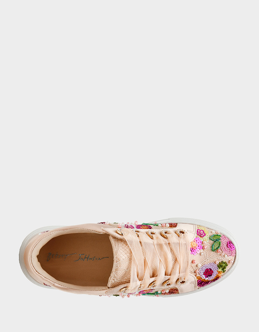 Betsey Johnson Customer Favorite - BONNY Nude Floral Sequin Mesh Floral Platform Low-Top Women's Sneaker