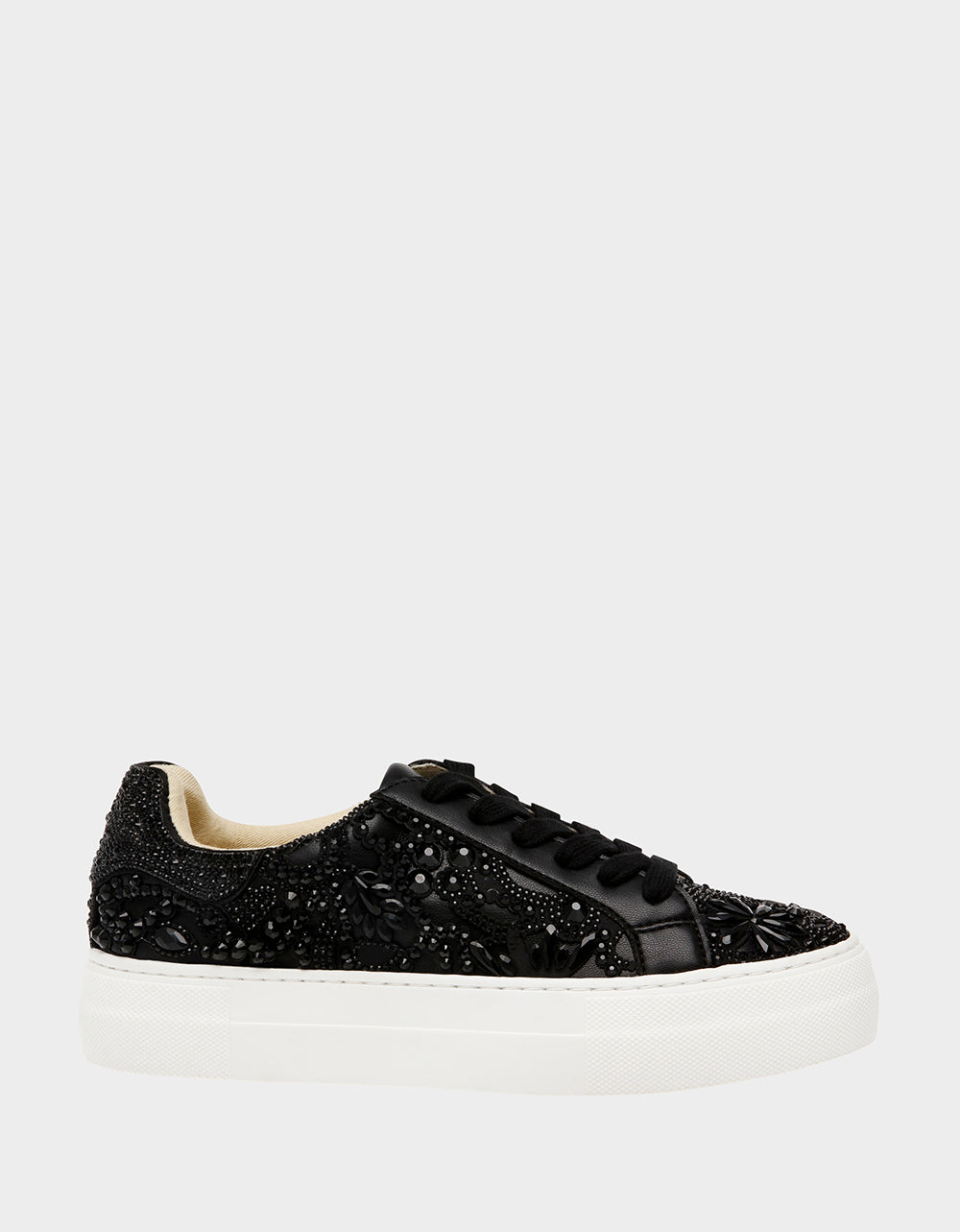 Betsey Johnson Deals - REILY Black Platform Low-Top Lace-Up Rhinestone Women's Sneaker