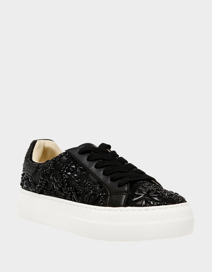Betsey Johnson Deals - REILY Black Platform Low-Top Lace-Up Rhinestone Women's Sneaker